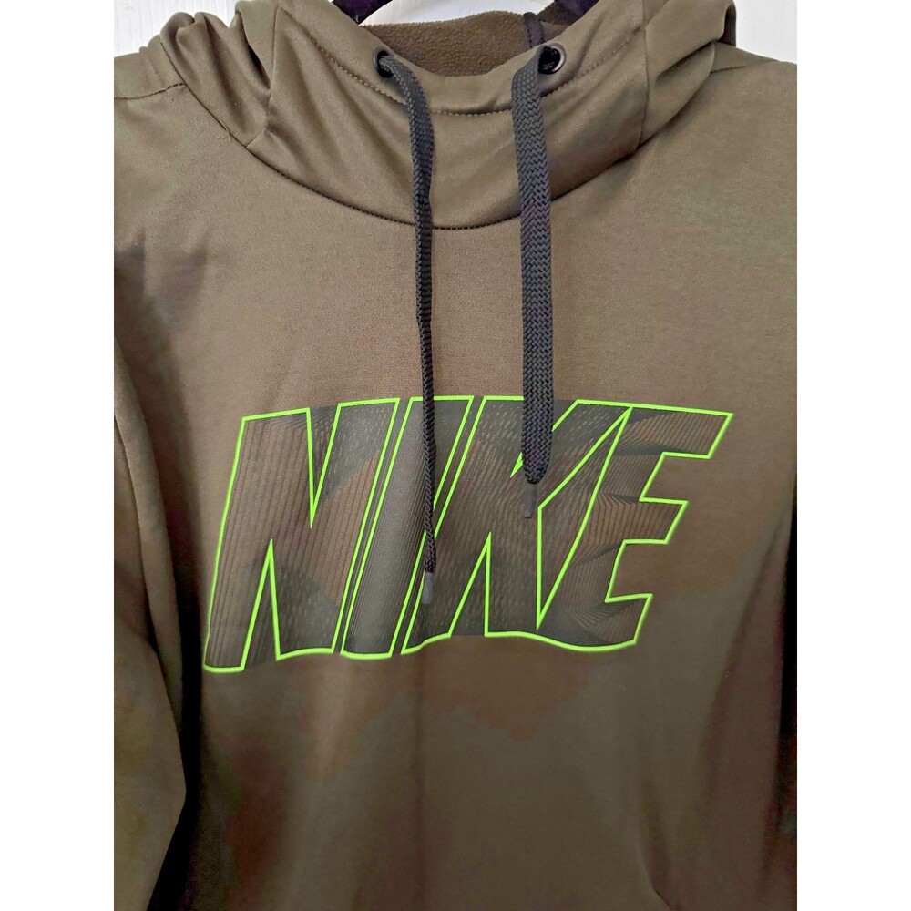 Nike Dri-Fit Hoodie Mens M Medium Army Olive Green Stretch Pullover Drawstring - Picture 3 of 5